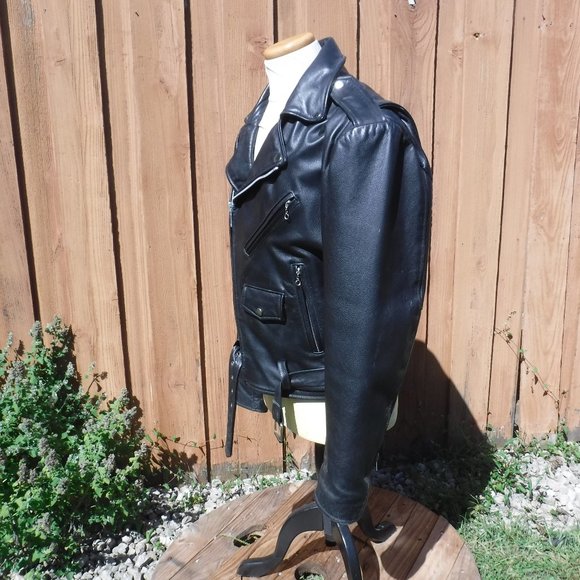 Motorcycle Jacket Vintage Black Leather Mens Sz 40 - Picture 3 of 11